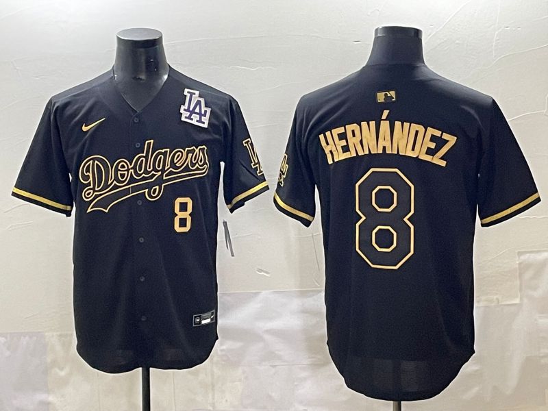 Men 2025 Los Angeles Dodgers #8 Hernandez Black Gold Five generations Nike MLB Jersey style 6